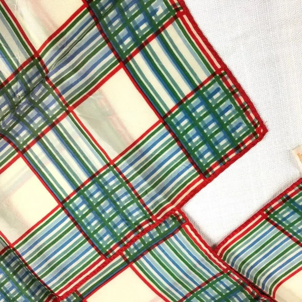 Vintage Japanese plaid oblong scarf - cream, red, green, blue